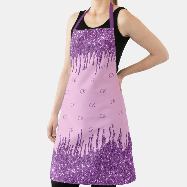 Tablier Parties scintillant rose violet rose monogramme in (Insitu)