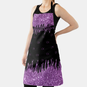 Tablier Parties scintillant violet noir goutte girly monog