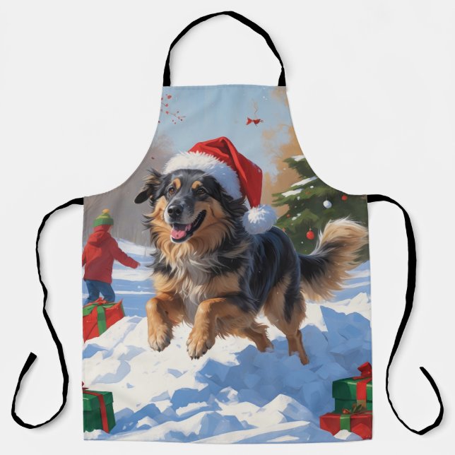 Tablier Pasteur anatolien Noël Festif Neige (Recto)