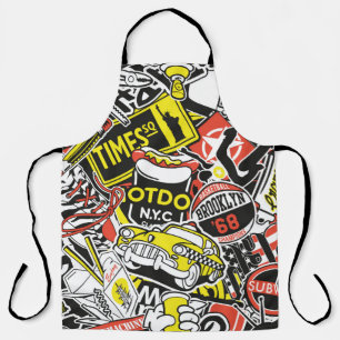 Tablier Patchwork d'autocollants urbains de New York vinta