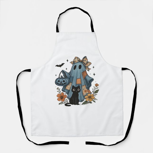 Tablier Patchwork Halloween Ghost noir Chat Essential T-Sh (Recto)