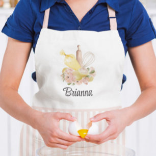 Tablier Pâtisserie Chef Apron rose et blanc Nom personnali