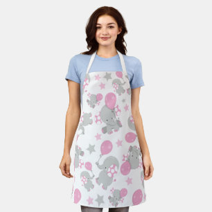 Tablier Pattern of Elephants, Cute Elephants - Pink Gray