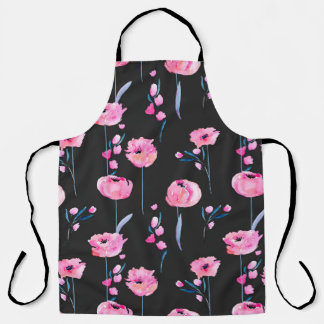 Tablier Pavot rose aquarelle et branches florales