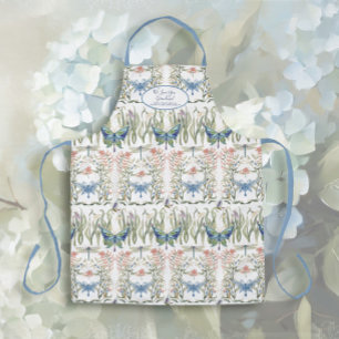 Tablier Pays Anglais Floral Bleu et Blanc Grand-mère