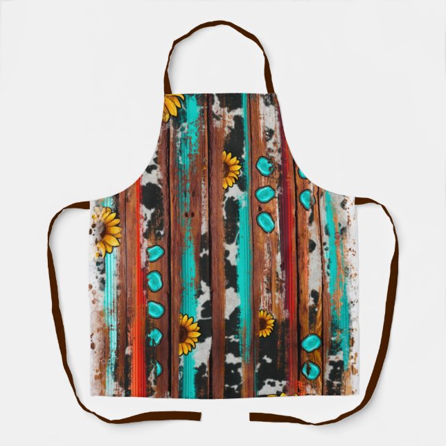 Tablier Pays Ouest Sunflowers Bois Pierres Turquoise (Recto)