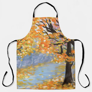 Tablier Paysage d'automne Gouache. Chute d'or dans un vide