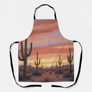 Tablier Paysage de coucher de soleil désert avec cactus sa