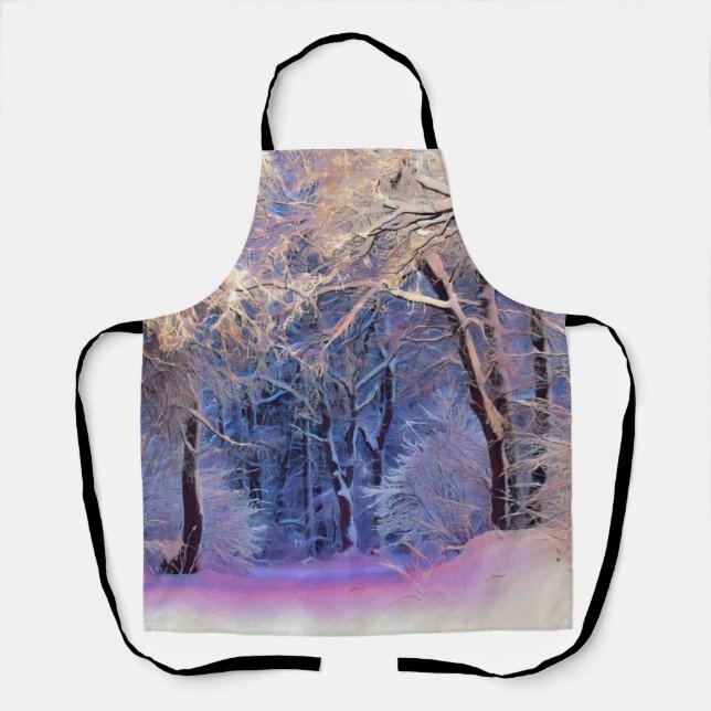 Tablier Paysage hivernal avec l'aquarelle des arbres neigé (Recto)