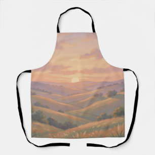 Tablier Paysage Pastel de Collines Ondulantes au Coucher d