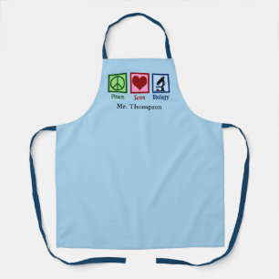 Tablier Peace Love Biology Enseignant Blue Custom Science