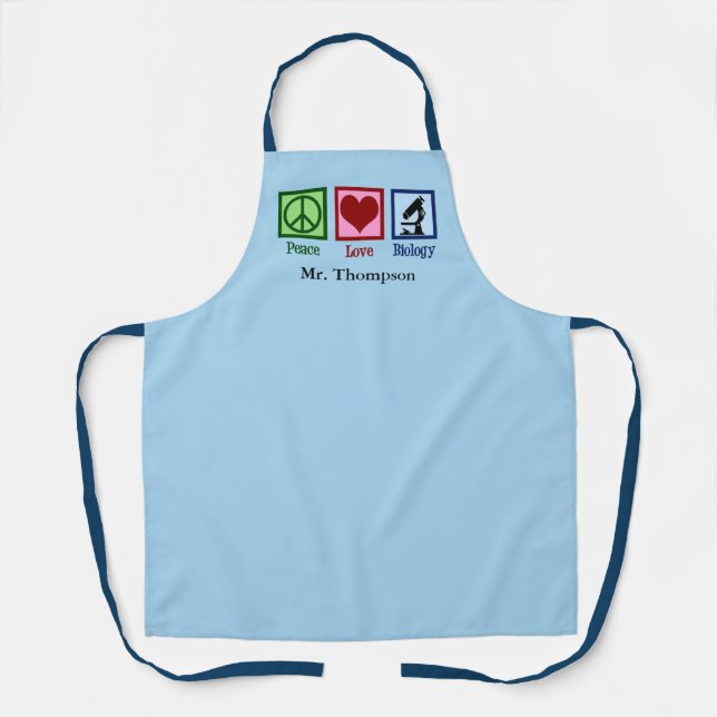 Tablier Peace Love Biology Enseignant Blue Custom Science  (Recto)
