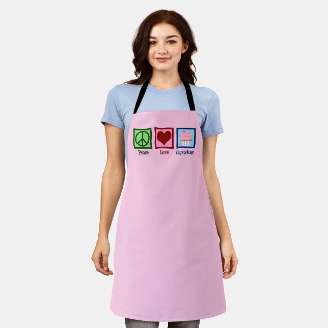 Tablier Peace Love Cupcakes Pretty Pink Baker (Porté)