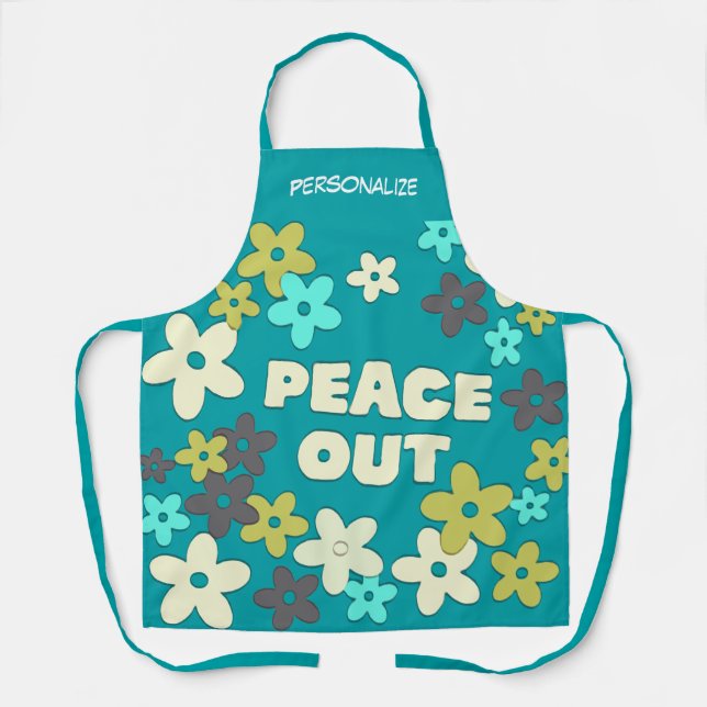 Tablier Peace Out Retro 60s Daisy Flower Personnalisé (Recto)