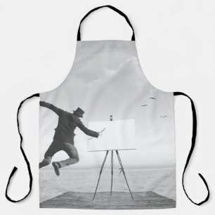Tablier peintre surréaliste d'art noir et blanc dessin sur