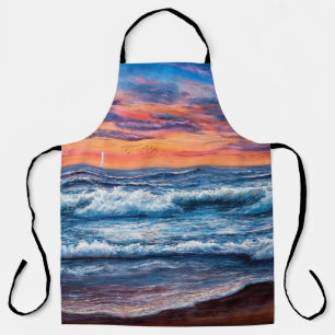 Tablier peinture à l'huile d'Océan et plage sur toile. g