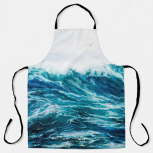 Tablier  peinture à l'huile montrant les vagues de l'océan