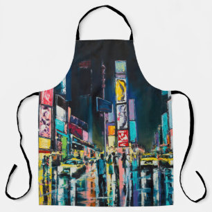 Tablier Peinture à l'huile "New York", vue nocturne de New