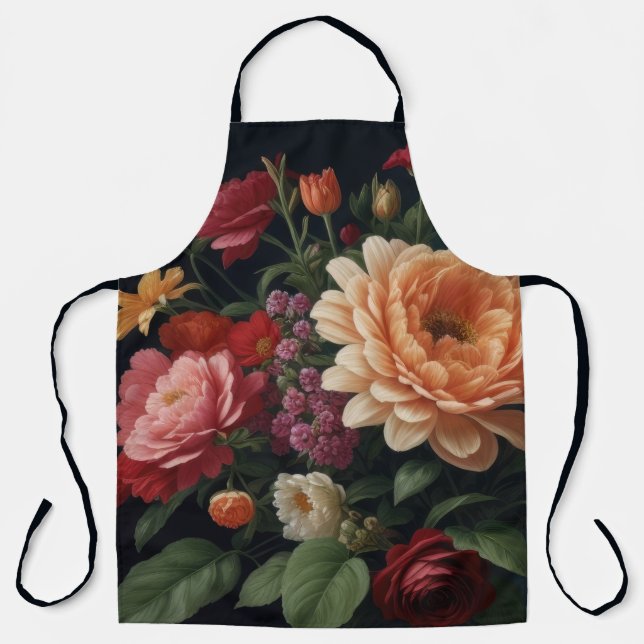 Tablier Peinture de bouquet floral sur Arrière - plan fonc (Recto)