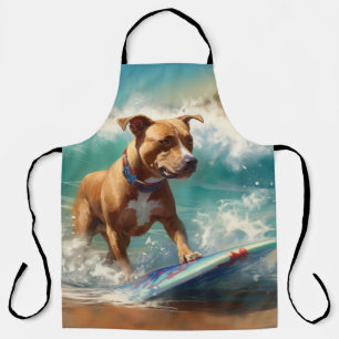 Tablier Peinture de surf sur la plage de l'American Staffo