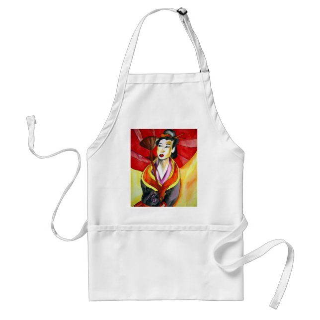 Tablier peinture originale d'art Geisha (Devant)