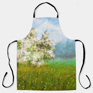 Tablier Peintures à l'huile paysage rural, fleurs dans le 