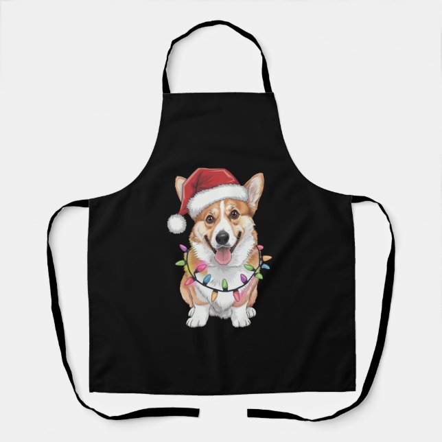 Tablier Pembroke Welsh Corgi Père Noël Lumières des arbres (Recto)