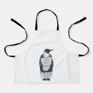 Tablier Penguin comme secrétaire avec pile de papier