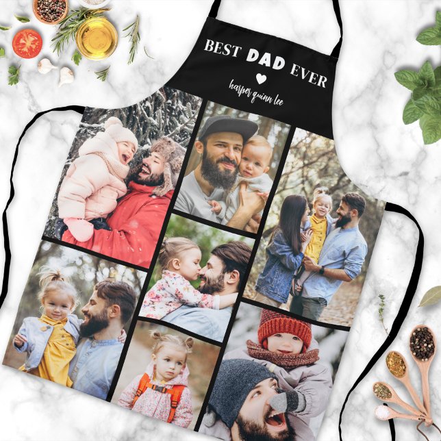 Tablier Père Collage de photos personnalisé Meilleur Papa (Father Personalized Photo Collage Best Dad Apron)