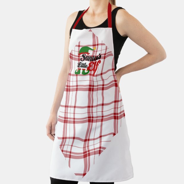 Tablier Père Noël à plaid rouge et blanc Petit Elfe (Insitu)