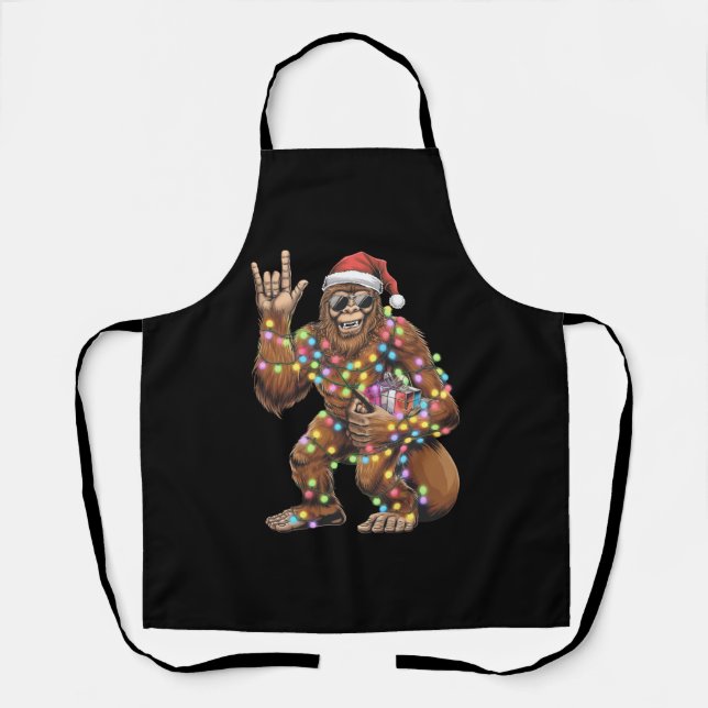 Tablier Père Noël Bigfoot Lumières de Noël Rock Drôle  (Recto)