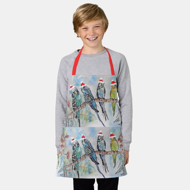 Tablier Père Noël Budgies Budgie bird Boys Christmas Apron (Porté)