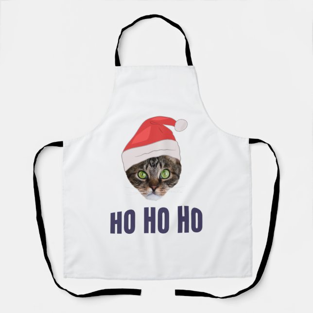 Tablier Père Noël Chat avec Santa hat, Ho Ho ho Squa d'inv (Recto)