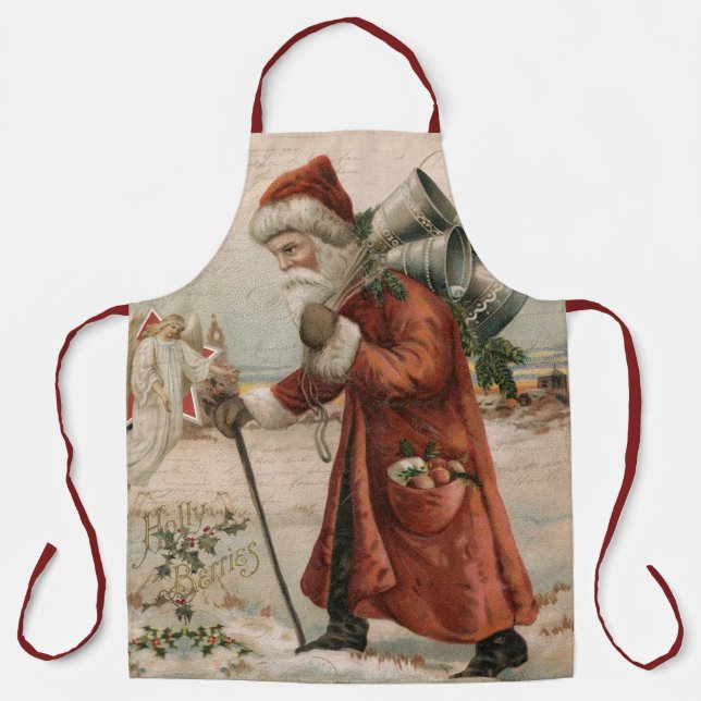 Tablier Père Père Noël vintage Ange Noël Cuisine (Recto)