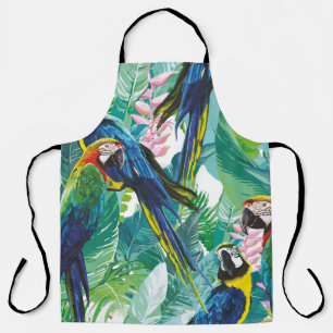 Tablier perroquets colorés et fleurs exotiques