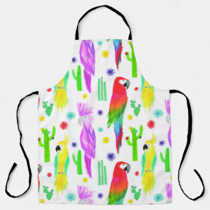 Tablier Perroquets colorés, motif dessiné à la main.
