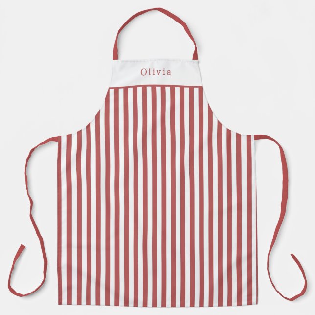 Tablier Personalised Burgundy Stripe Pattern Apron (Recto)