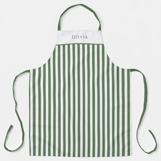 Tablier Personalised Forest Green Stripe Pattern Apron (Recto)