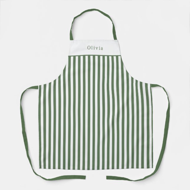 Tablier Personalised Forest Green Stripe Pattern Apron (M) (Recto)