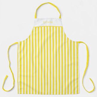 Tablier Personalised Yellow And White Stripe Pattern Apron