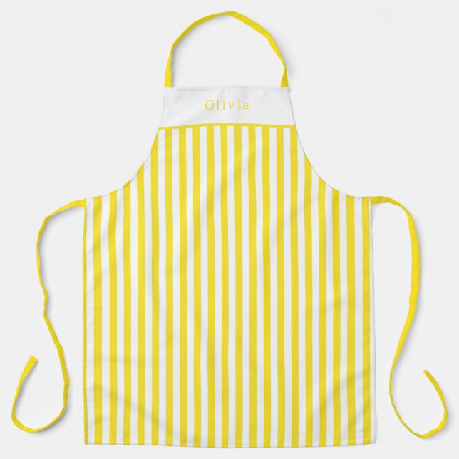Tablier Personalised Yellow And White Stripe Pattern Apron (Recto)