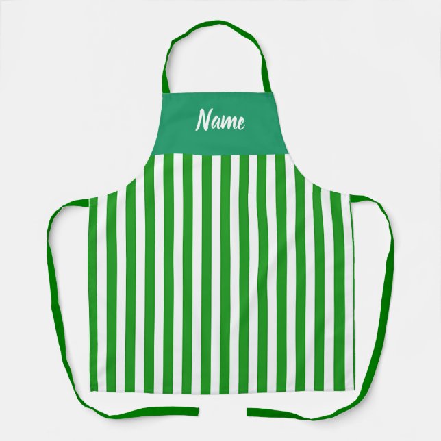 Tablier Personalize Green Stripe Kitchen Chef  (Recto)