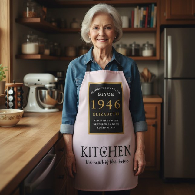 Tablier Personalized 80th Birthday Cook Chef Baker Pink (1946 birthday apron worn in a kitchen.)