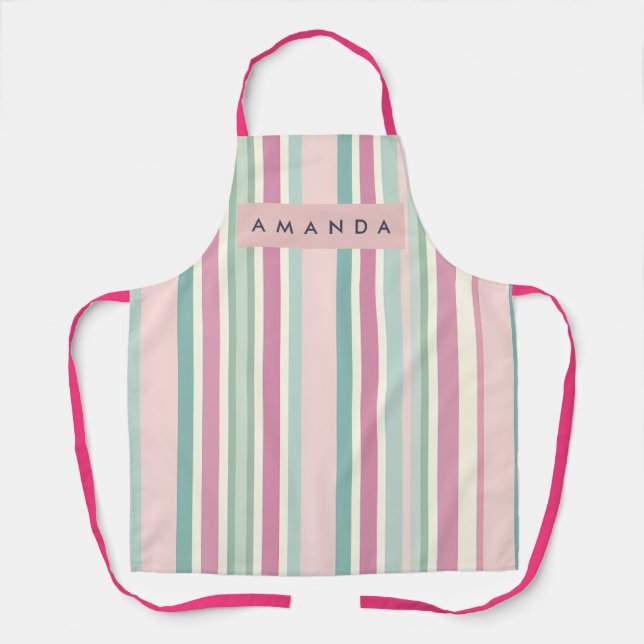 Tablier Personalized Blush Mint Pastel Stripes (Recto)