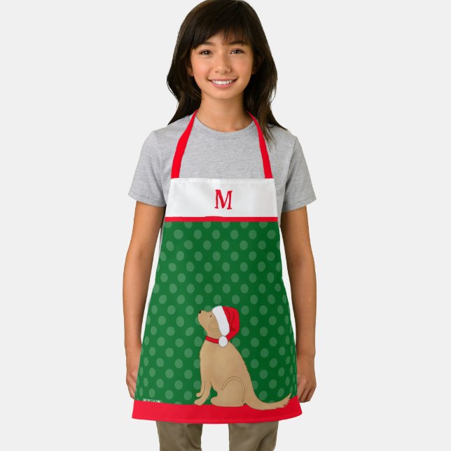 Tablier Personalized Christmas Golden Santa Dog Apron (Insitu)
