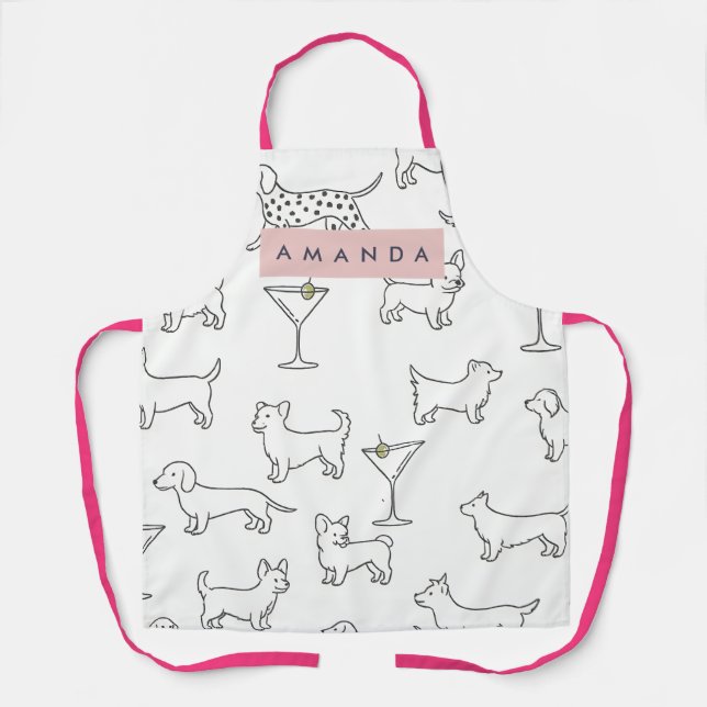 Tablier Personalized Cute Playful Dogs & Martinis  (Recto)
