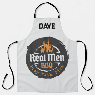 Tablier Personalized Grey Flames Real Men BBQ Grill