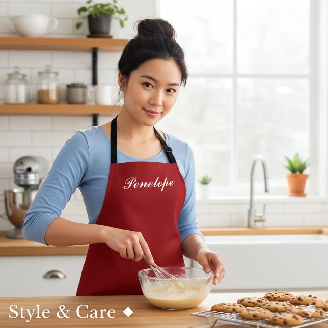 Tablier Personalized Holiday Cheer Deep Christmas Red (Personalized Holiday Cheer Deep Christmas Red Apron)