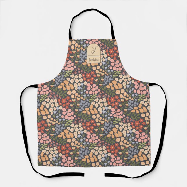 Tablier Personalized Name & Initial Floral Apron  (Recto)