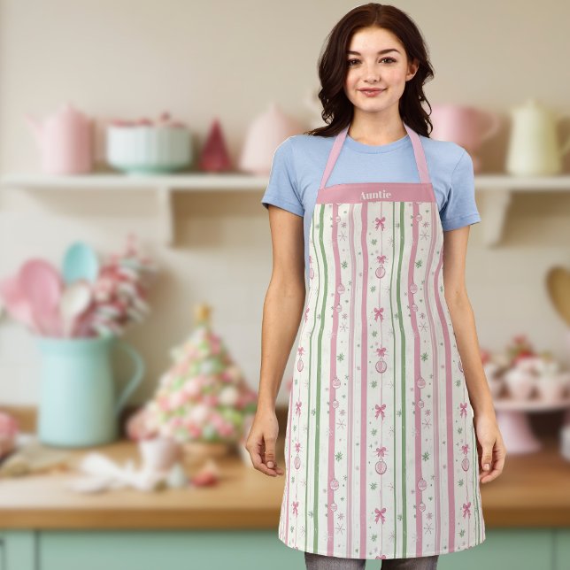 Tablier Personalized Pink Coquette Auntie Holiday (🎀 Cute "Auntie" personalized Holiday kitchen apron)